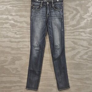 American Eagle SZ 4 Long Super Stretch Skinny Med Wash Low Rise Denim Jeans